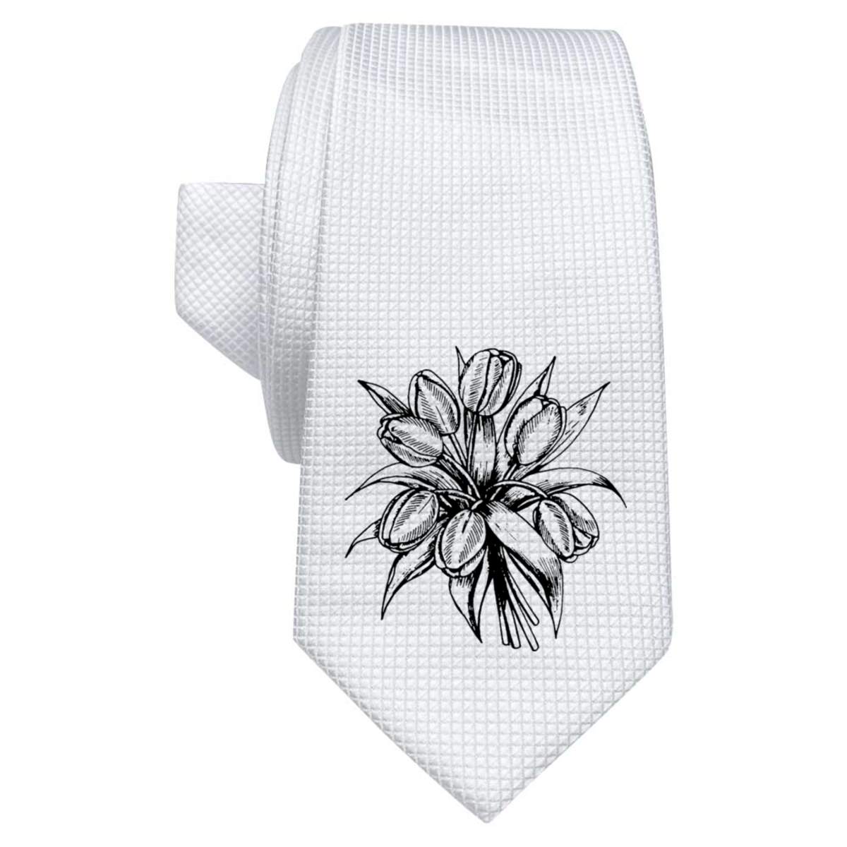 'Bunch Of Tulips' White Tie / Necktie with Gift Box (AT00001185)