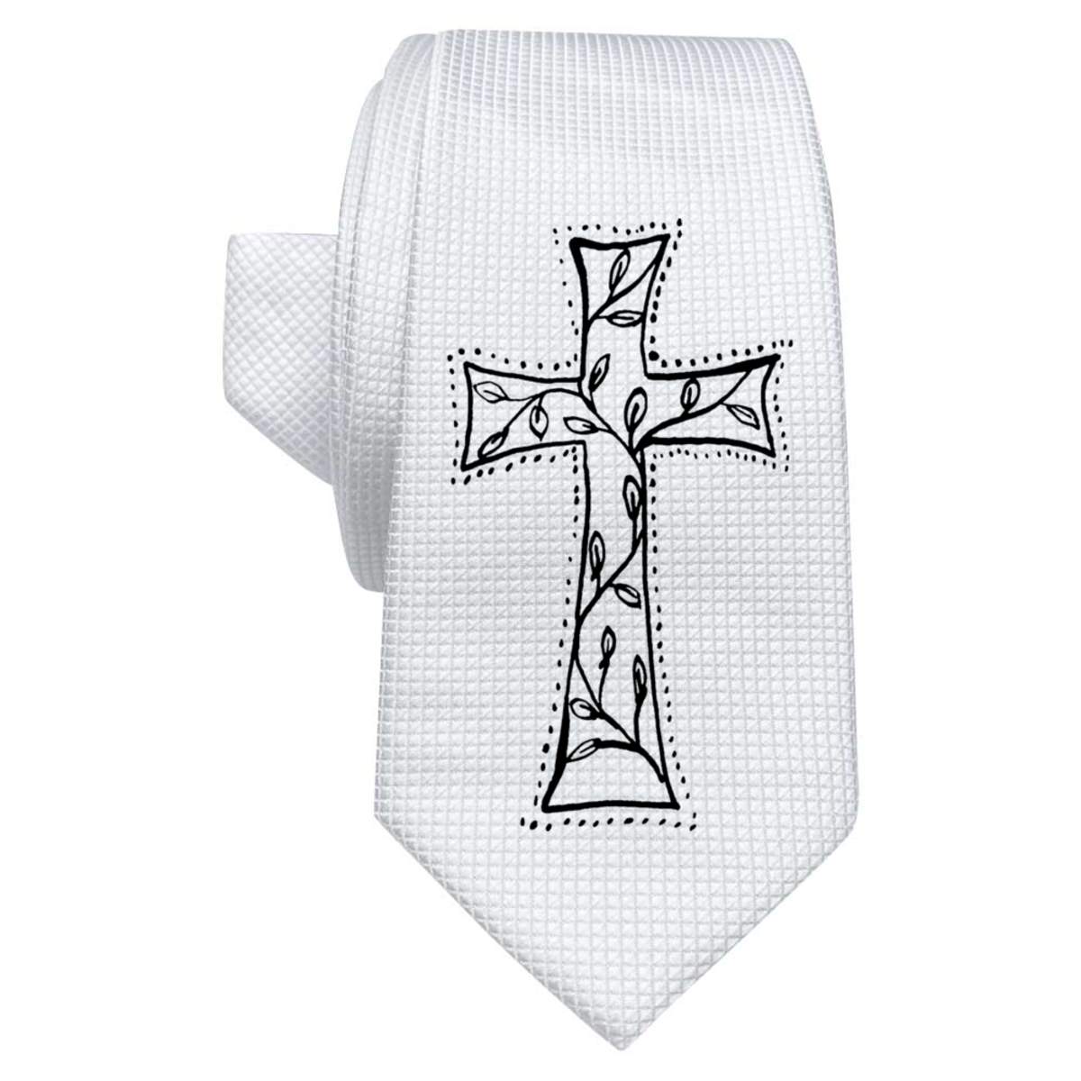 'Decorative Cross' White Tie / Necktie with Gift Box (AT00001426)