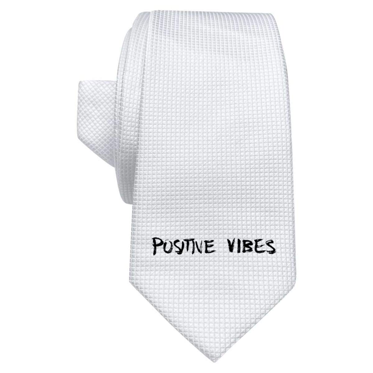 'Positive Vibes' White Tie / Necktie with Gift Box (AT00001466)