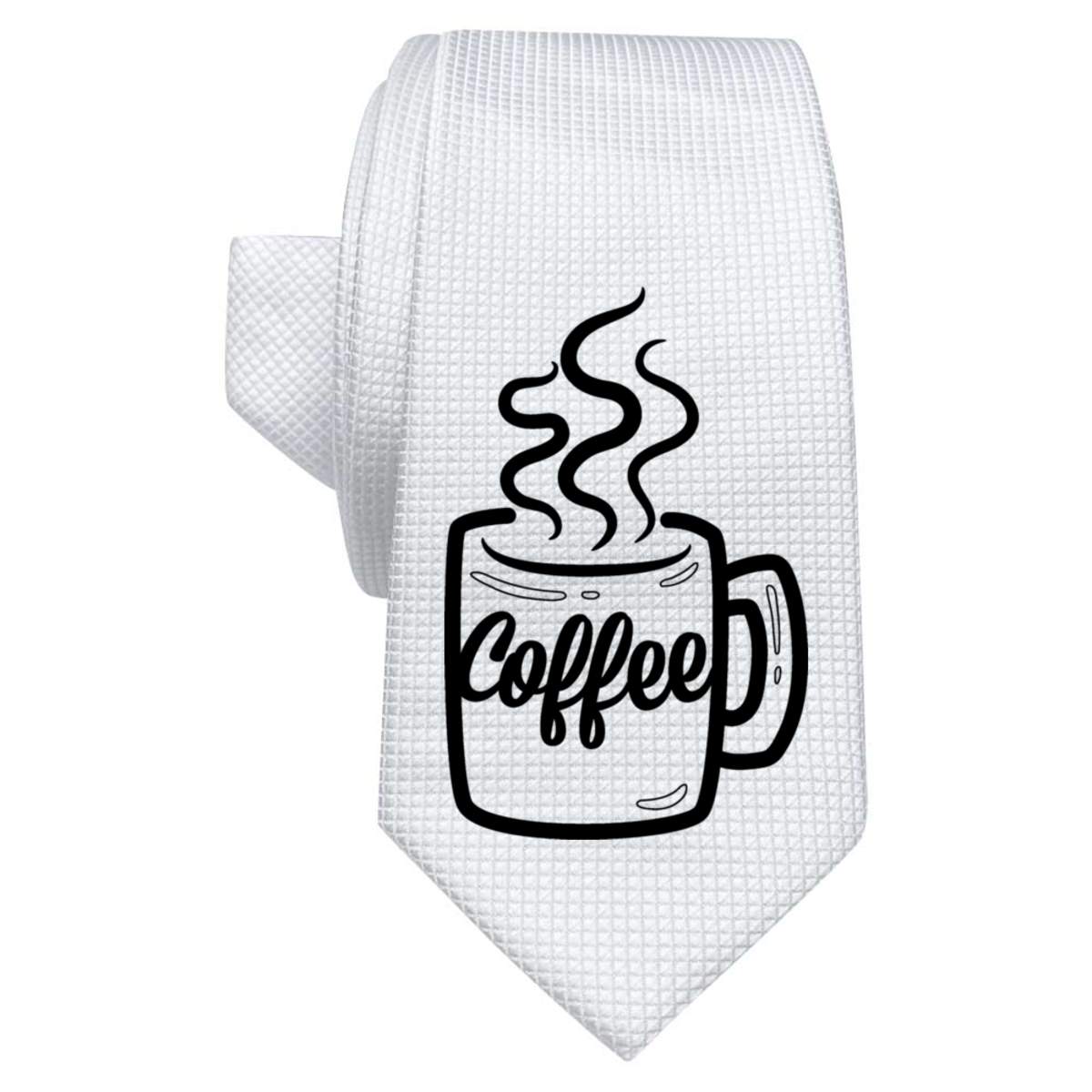 'Mug Of Coffee' White Tie / Necktie with Gift Box (AT00001560)