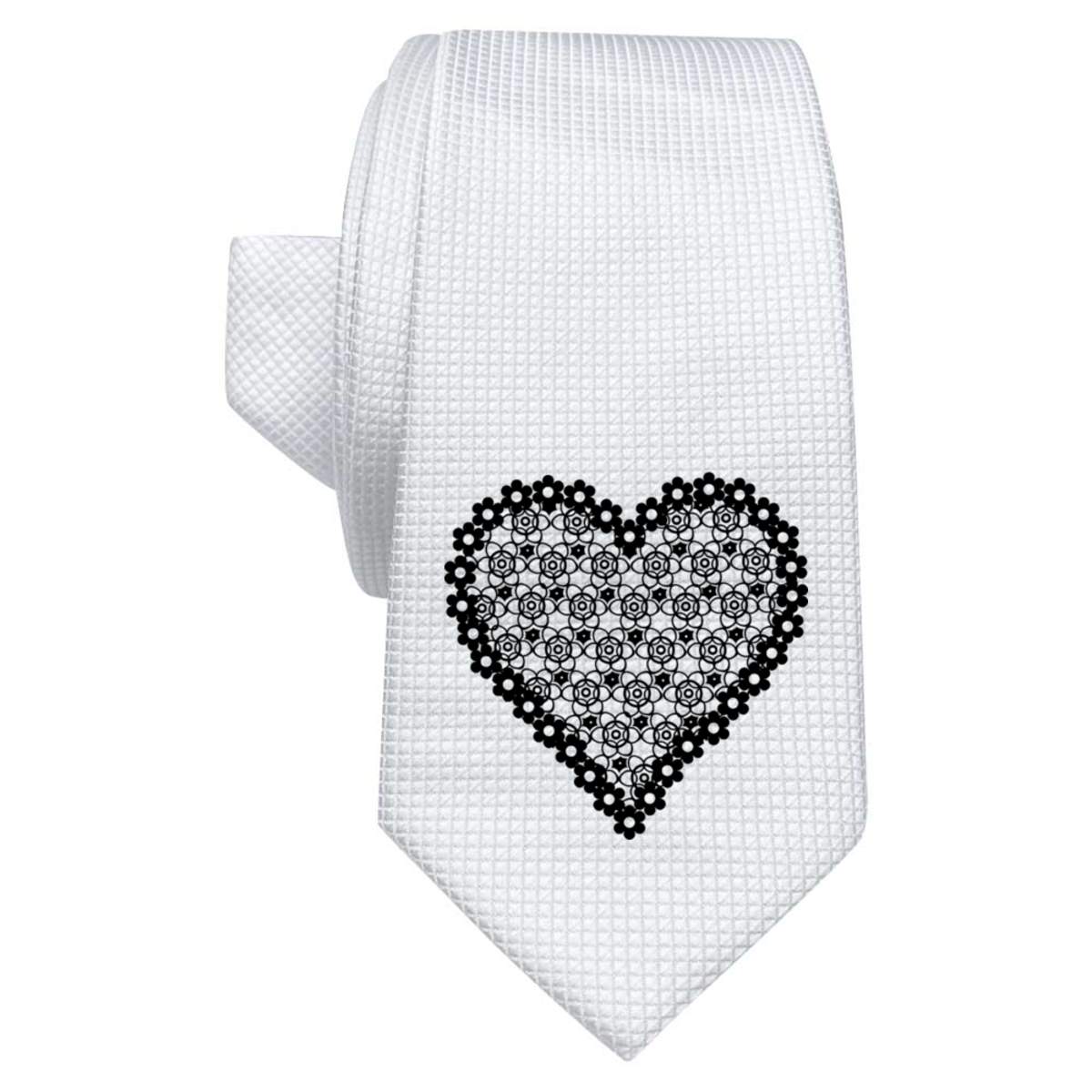 'Lace Heart' White Tie / Necktie with Gift Box (AT00001818)