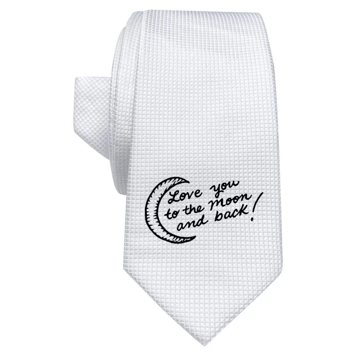 'To The Moon And Back' White Tie / Necktie with Gift Box (AT00001924)