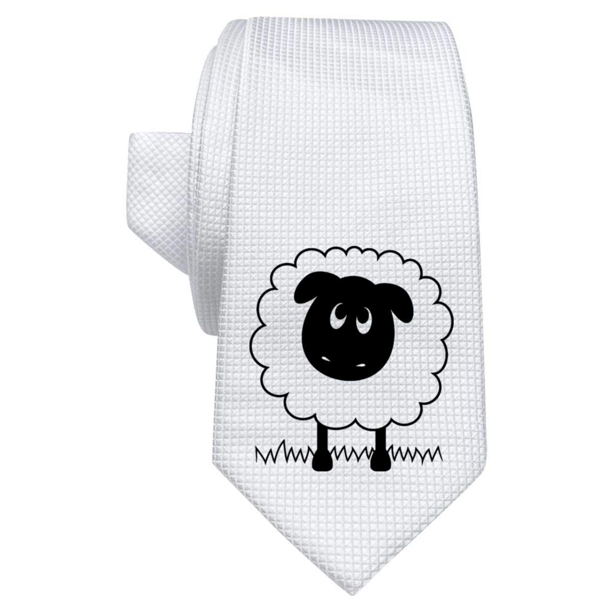 'Cute Sheep' White Tie / Necktie with Gift Box (AT00002114)