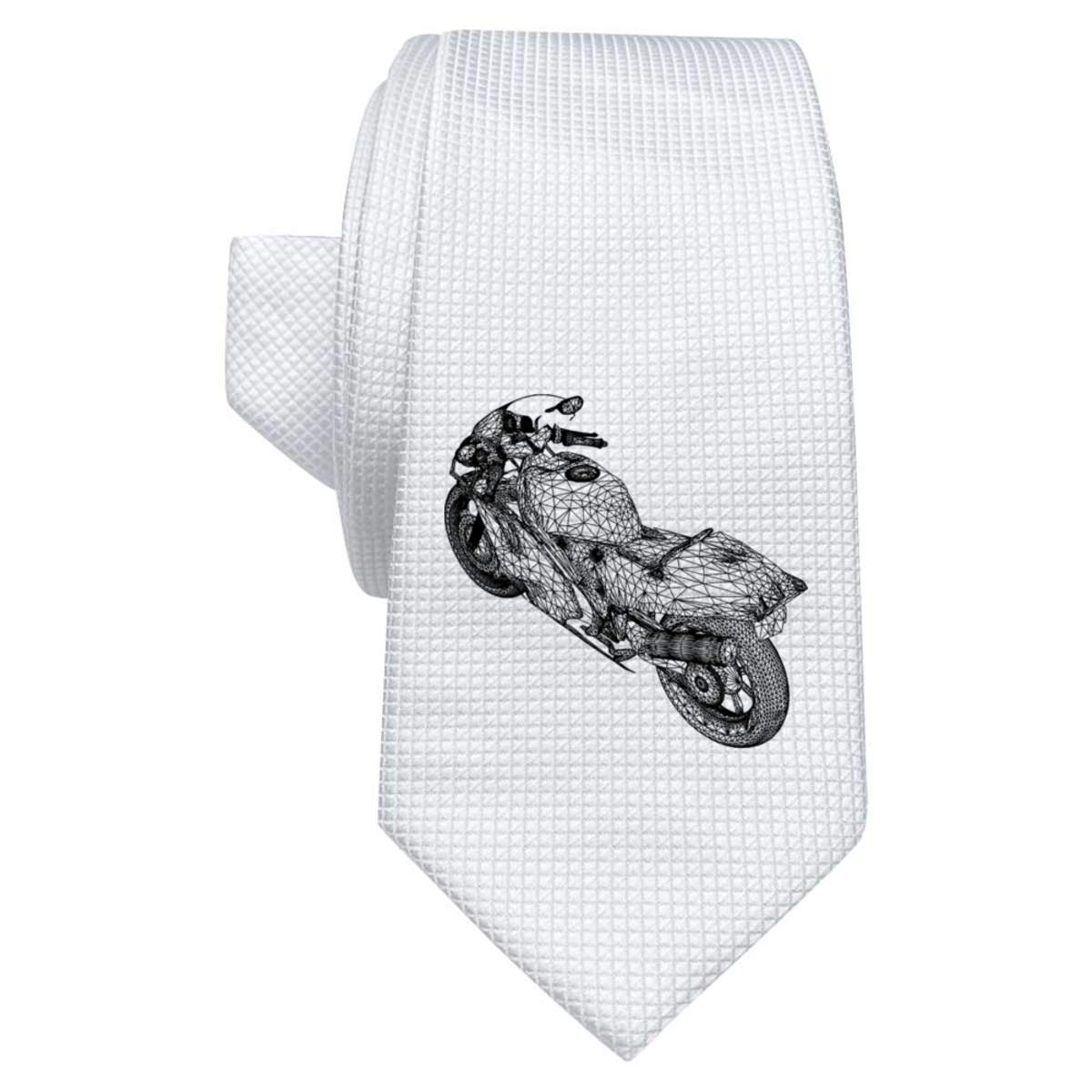 'Wireframe Motorbike' White Tie / Necktie with Gift Box (AT00002420)