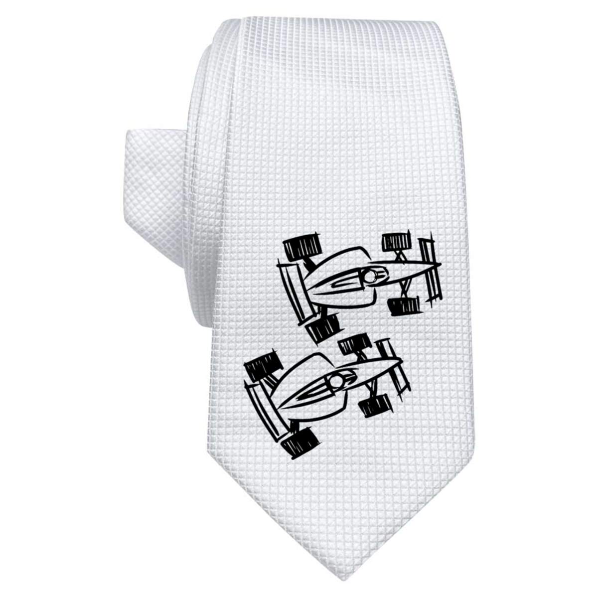 'Racing Cars' White Tie / Necktie with Gift Box (AT00002502)