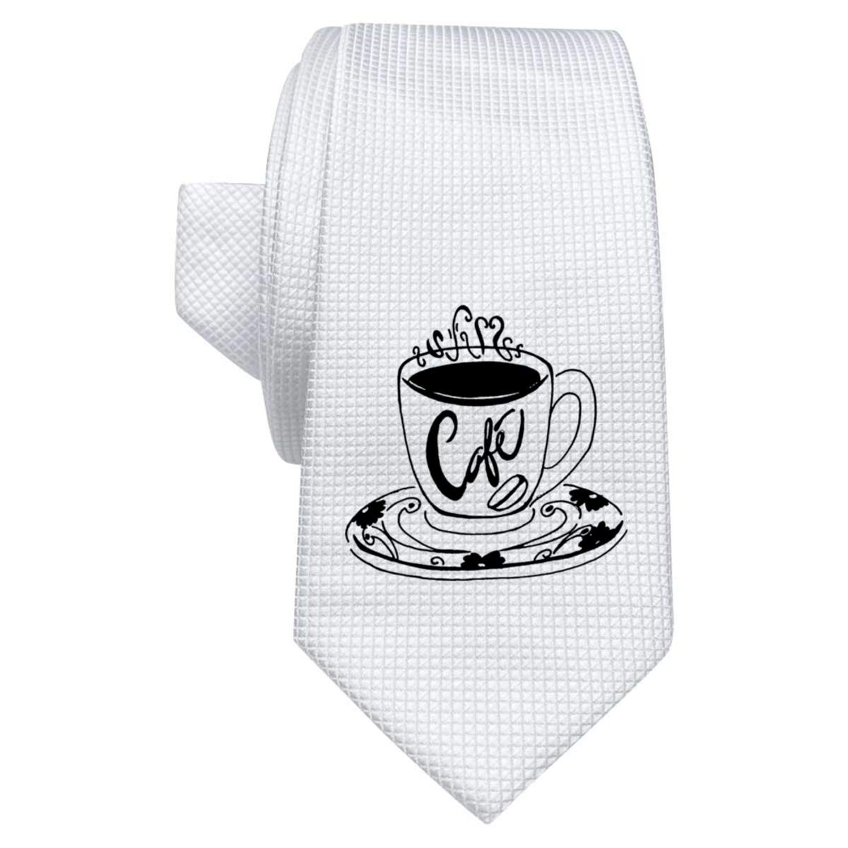 'Cup Of Coffee' White Tie / Necktie with Gift Box (AT00002532)