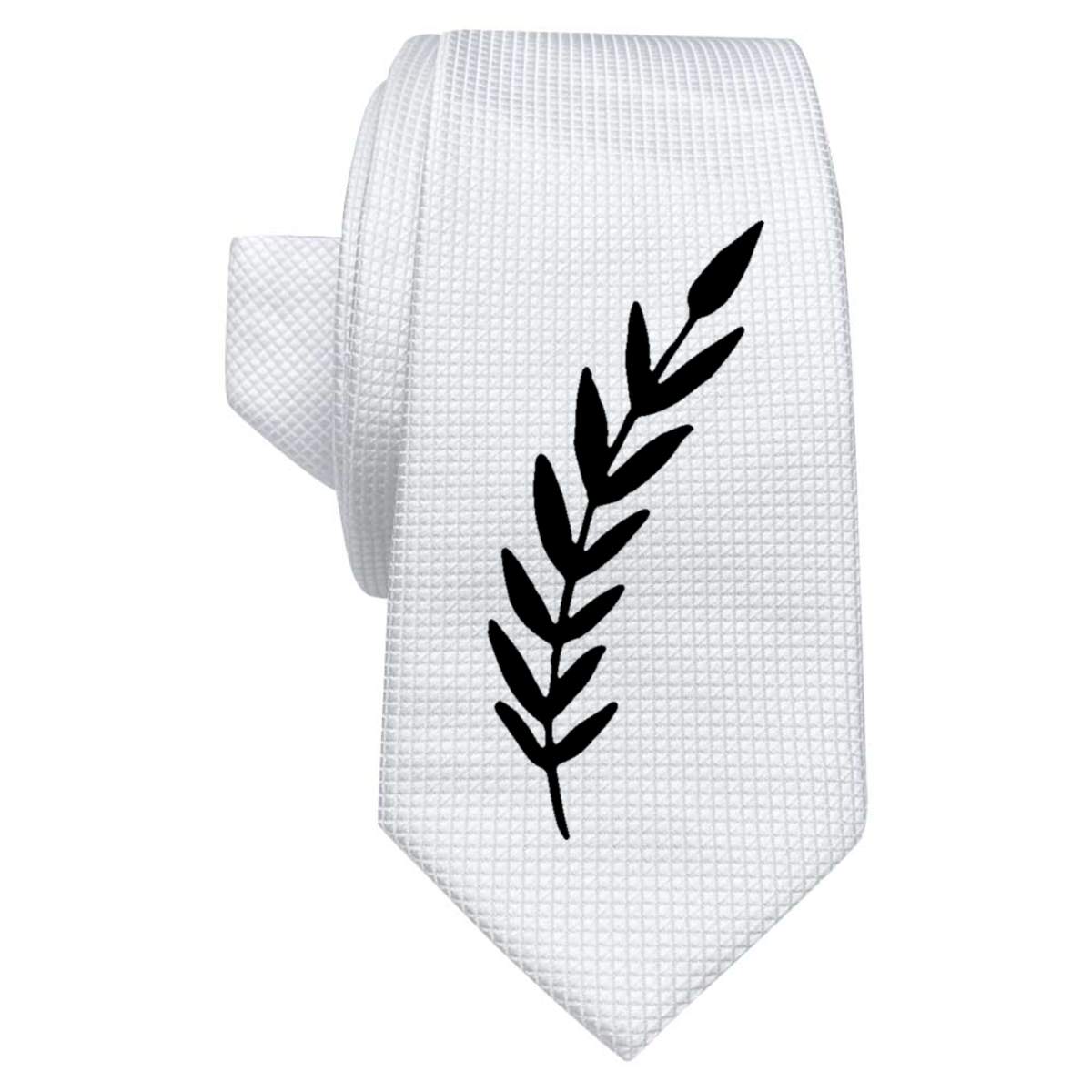 'Fern Leaf' White Tie / Necktie with Gift Box (AT00002618)