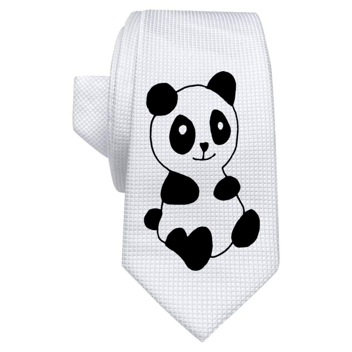 'Cute Panda Bear' White Tie / Necktie with Gift Box (AT00002886)