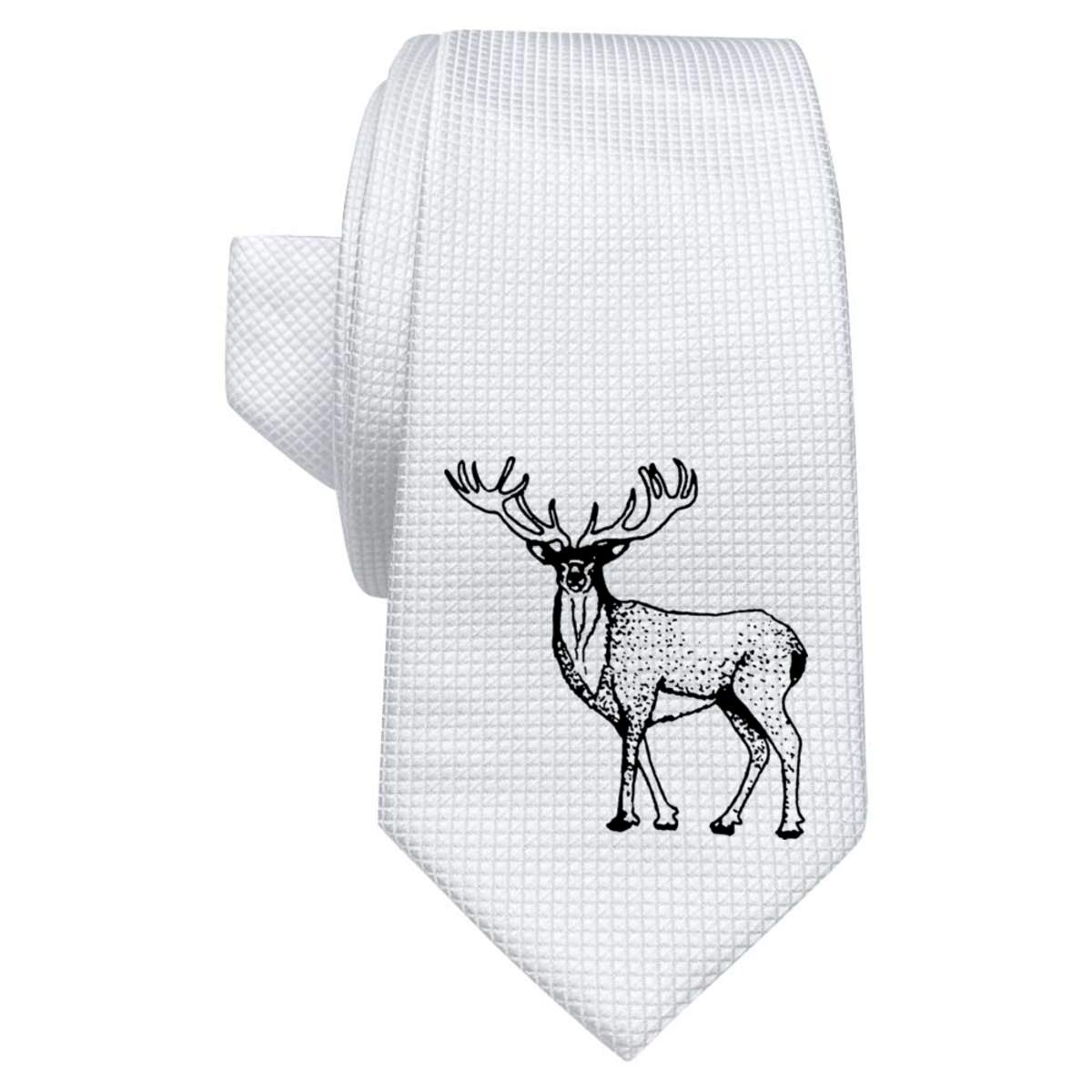 'Majestic Stag' White Tie / Necktie with Gift Box (AT00002937)