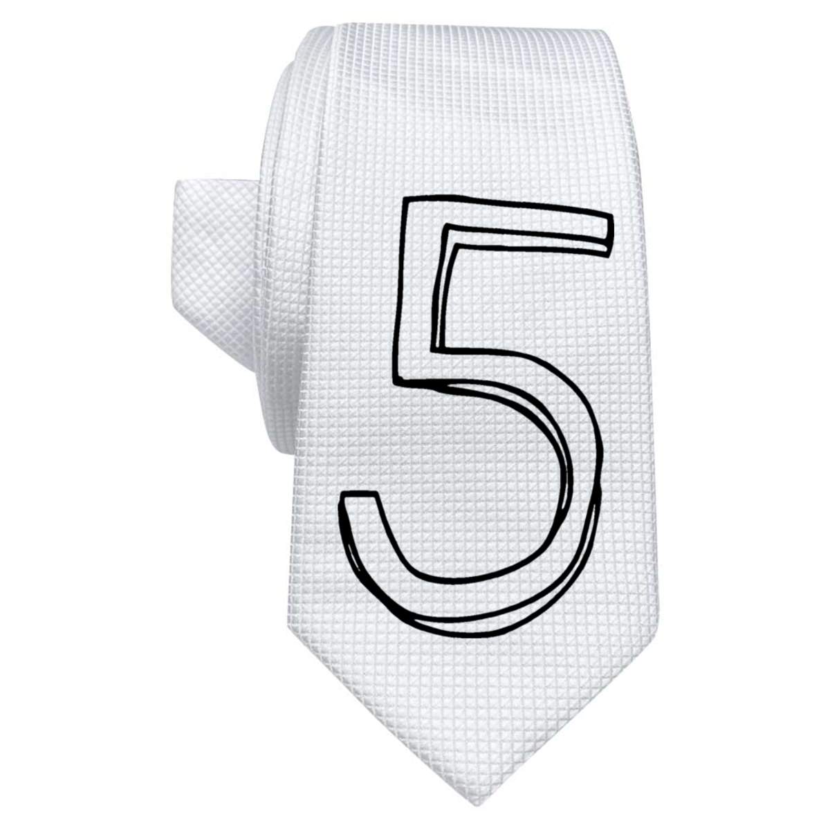'Number Five' White Tie / Necktie with Gift Box (AT00003048)