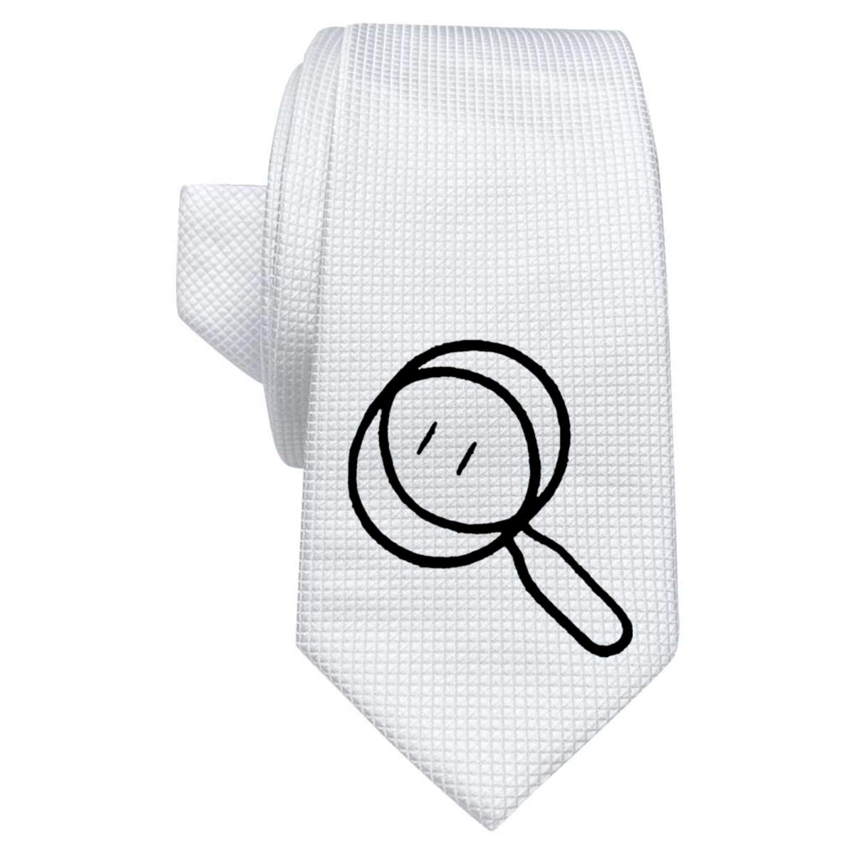 'Magnifying Glass' White Tie / Necktie with Gift Box (AT00003158)