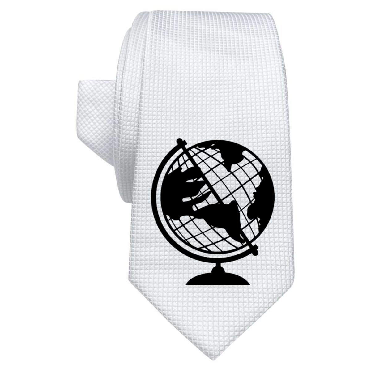 'World Globe' White Tie / Necktie with Gift Box (AT00003404)