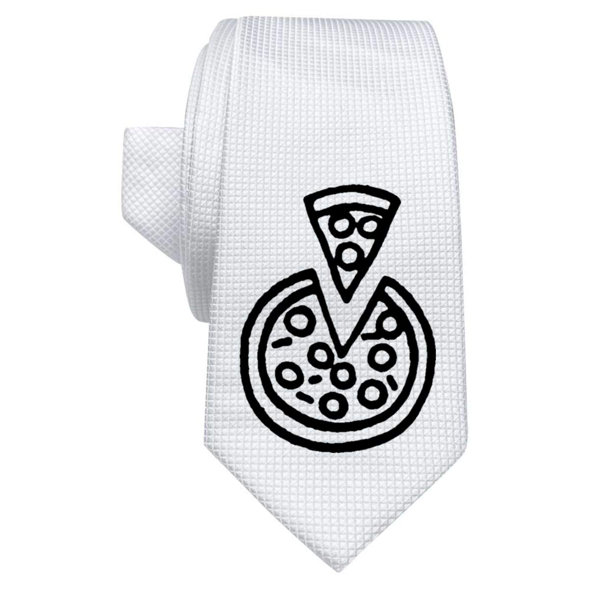 'Sliced Pizza' White Tie / Necktie with Gift Box (AT00003413)