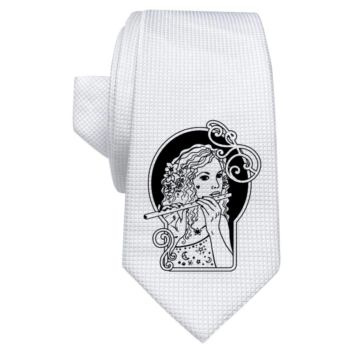 'Beautiful Fairy Flute Player' White Tie / Necktie with Gift Box (AT00003421)