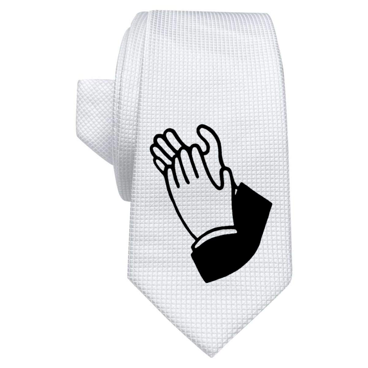 'Clapping Hands' White Tie / Necktie with Gift Box (AT00003465)
