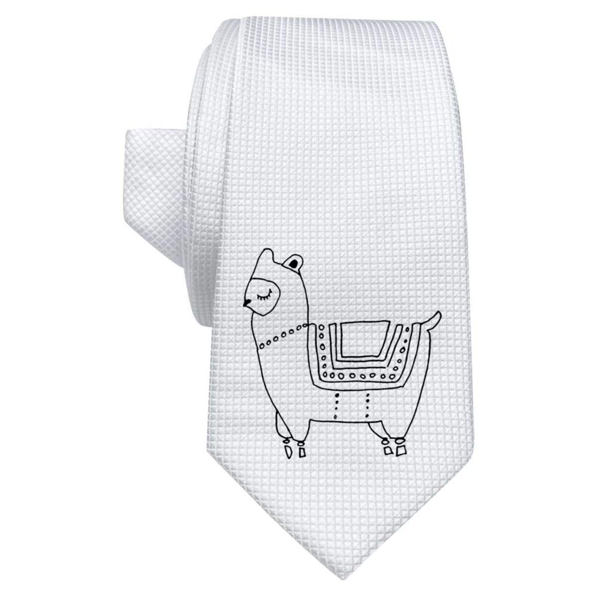'Proud Alpaca' White Tie / Necktie with Gift Box (AT00003600)