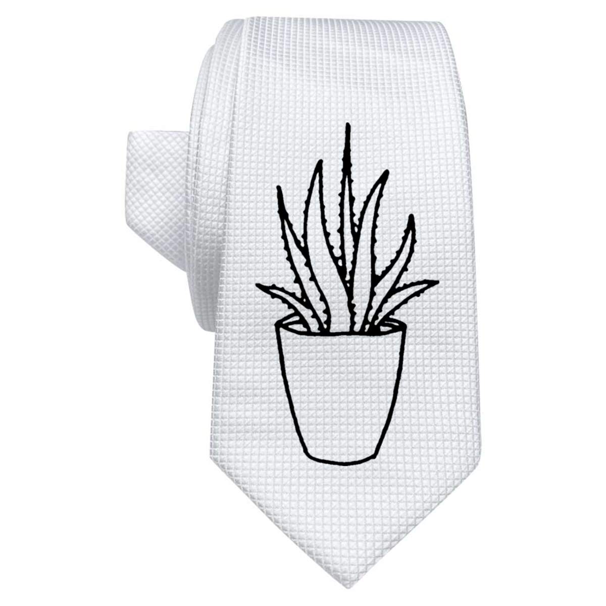 'Aloe Vera Plant' White Tie / Necktie with Gift Box (AT00003736)