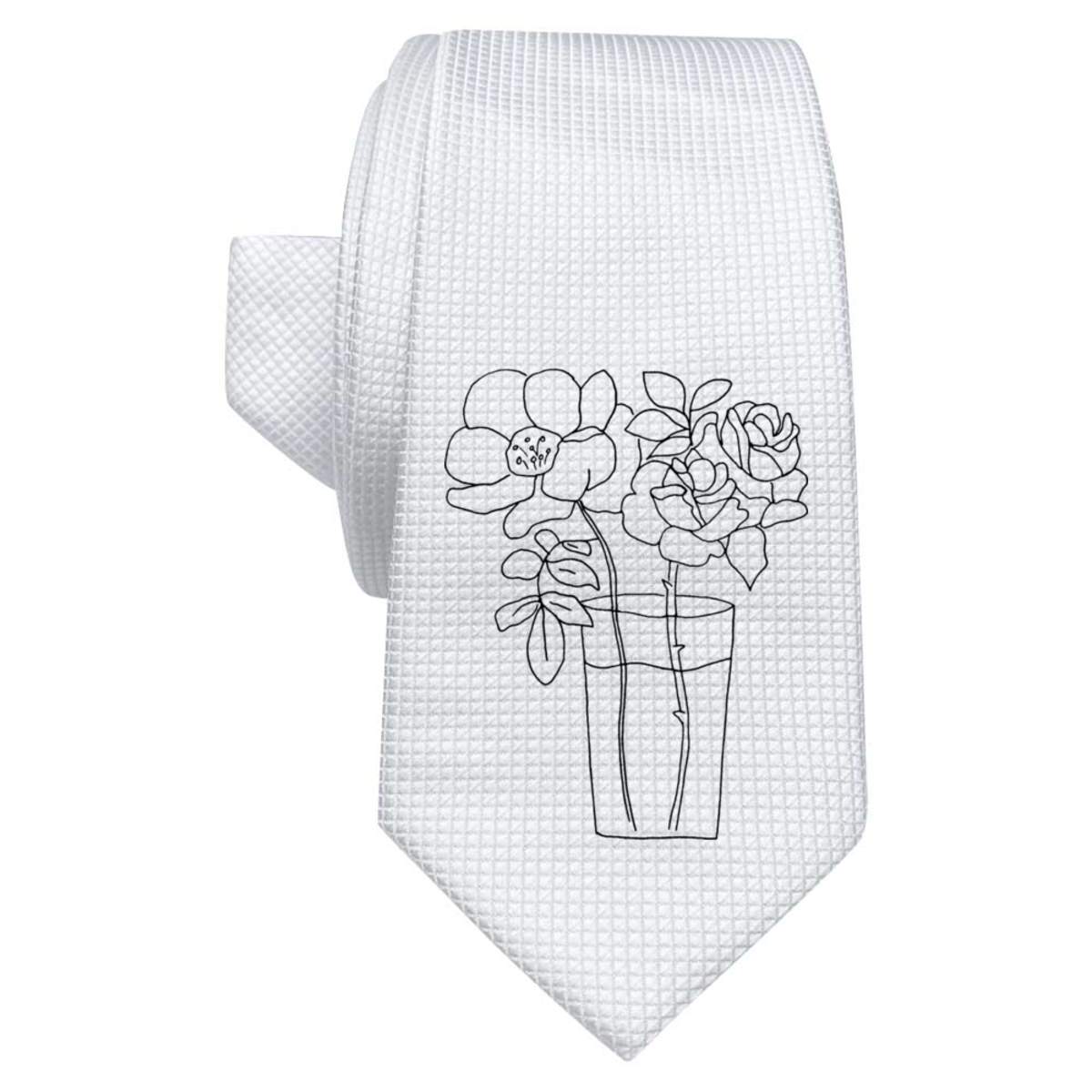 'Flowers In Vase' White Tie / Necktie with Gift Box (AT00004533)