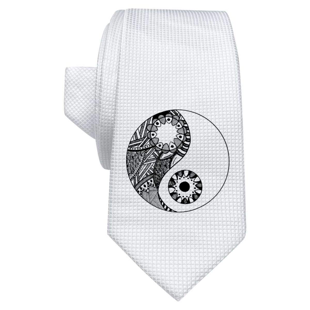 'Patterned Yin & Yang' White Tie / Necktie with Gift Box (AT00004934)