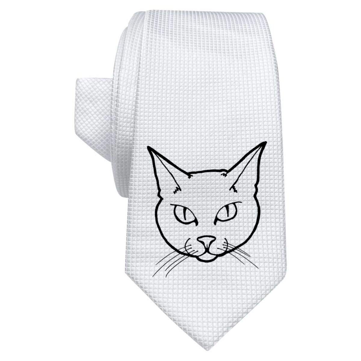 'Cat Face' White Tie / Necktie with Gift Box (AT00005271)