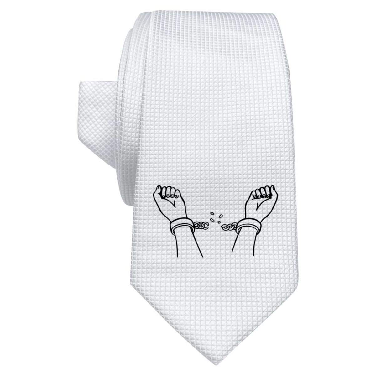 'Breaking Handcuffs' White Tie / Necktie with Gift Box (AT00005969)