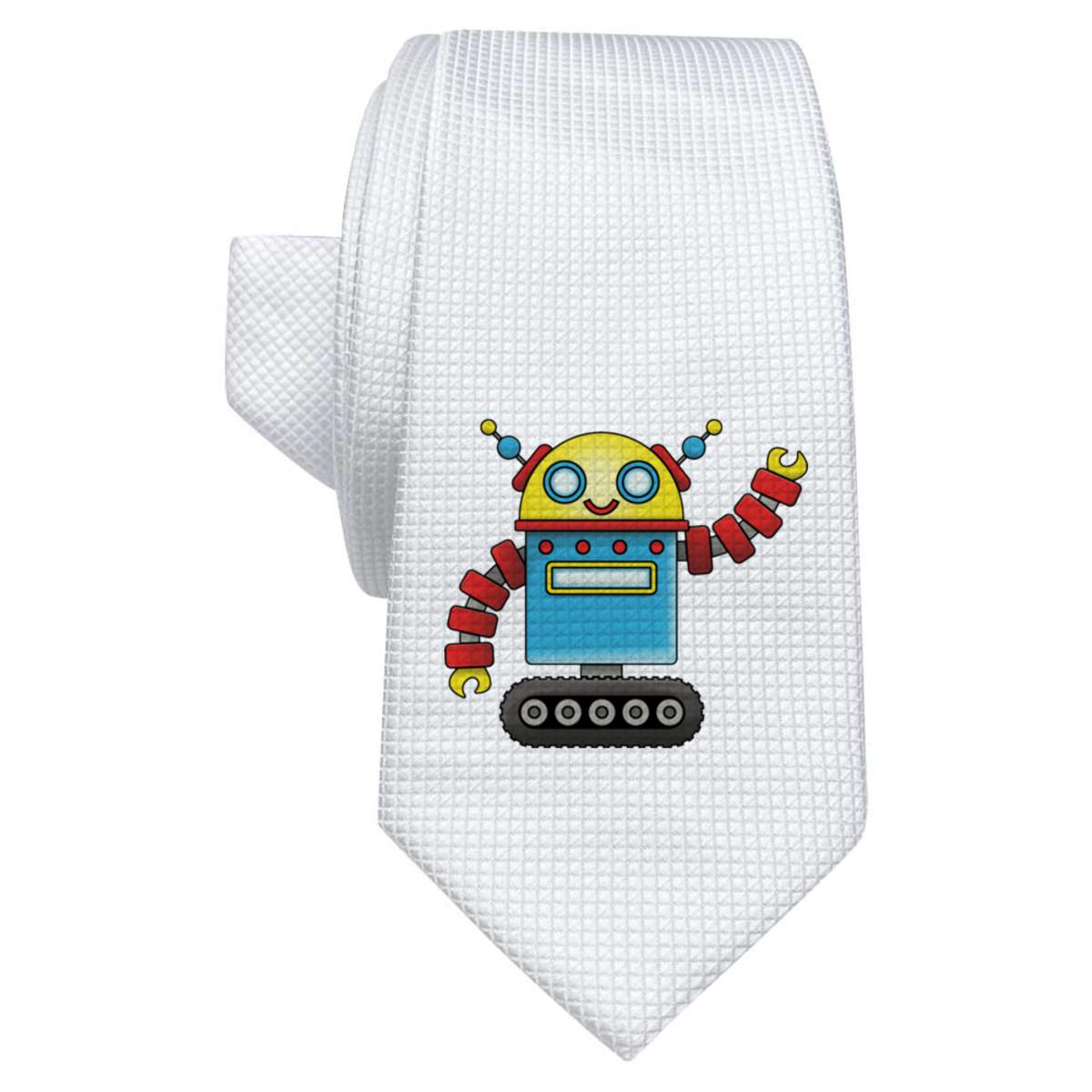 'Waving Robot' White Tie / Necktie with Gift Box (AT00006232)