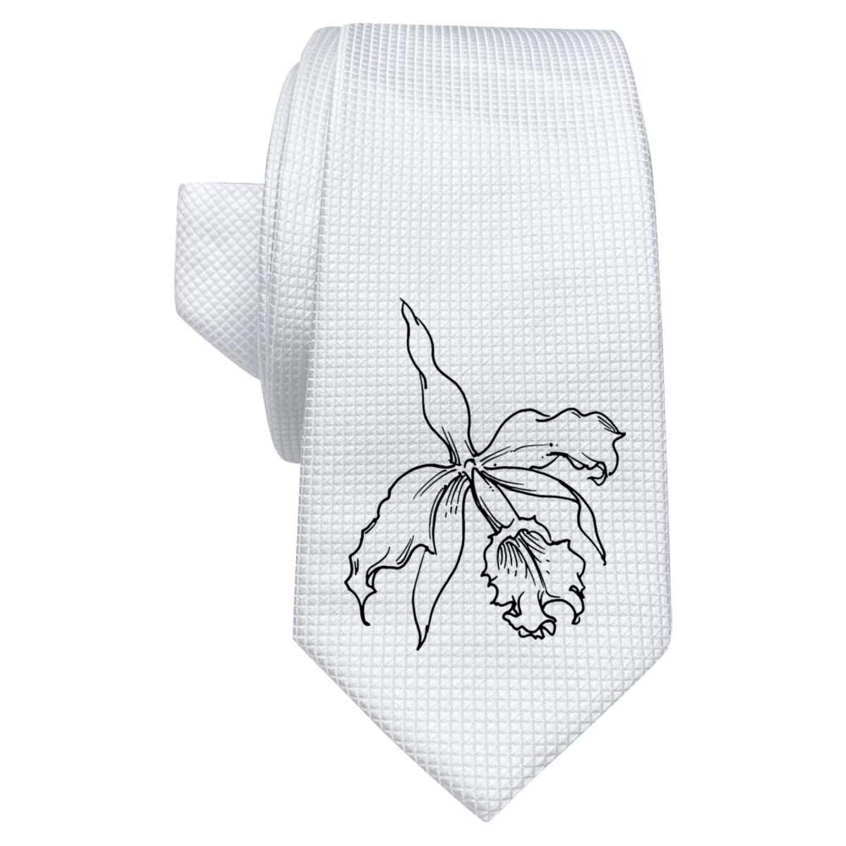 'Orchid Flower' White Tie / Necktie with Gift Box (AT00006691)