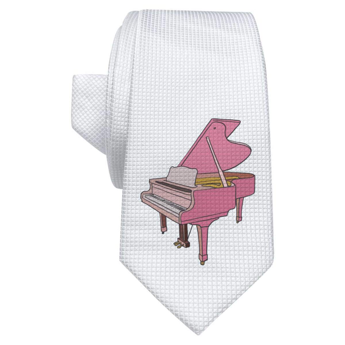 'Pink Grand Piano' White Tie / Necktie with Gift Box (AT00006762)