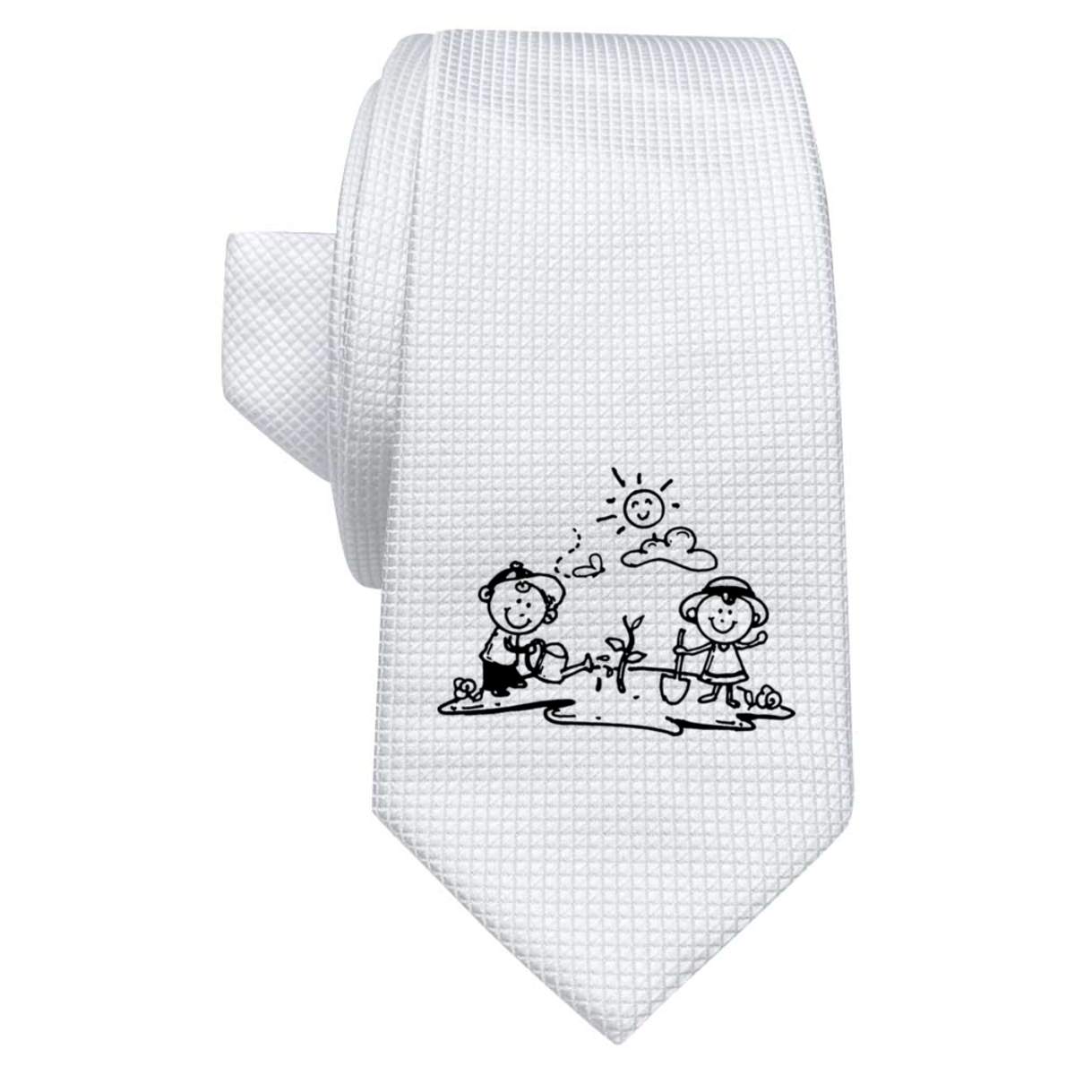 'Children Gardening' White Tie / Necktie with Gift Box (AT00007048)