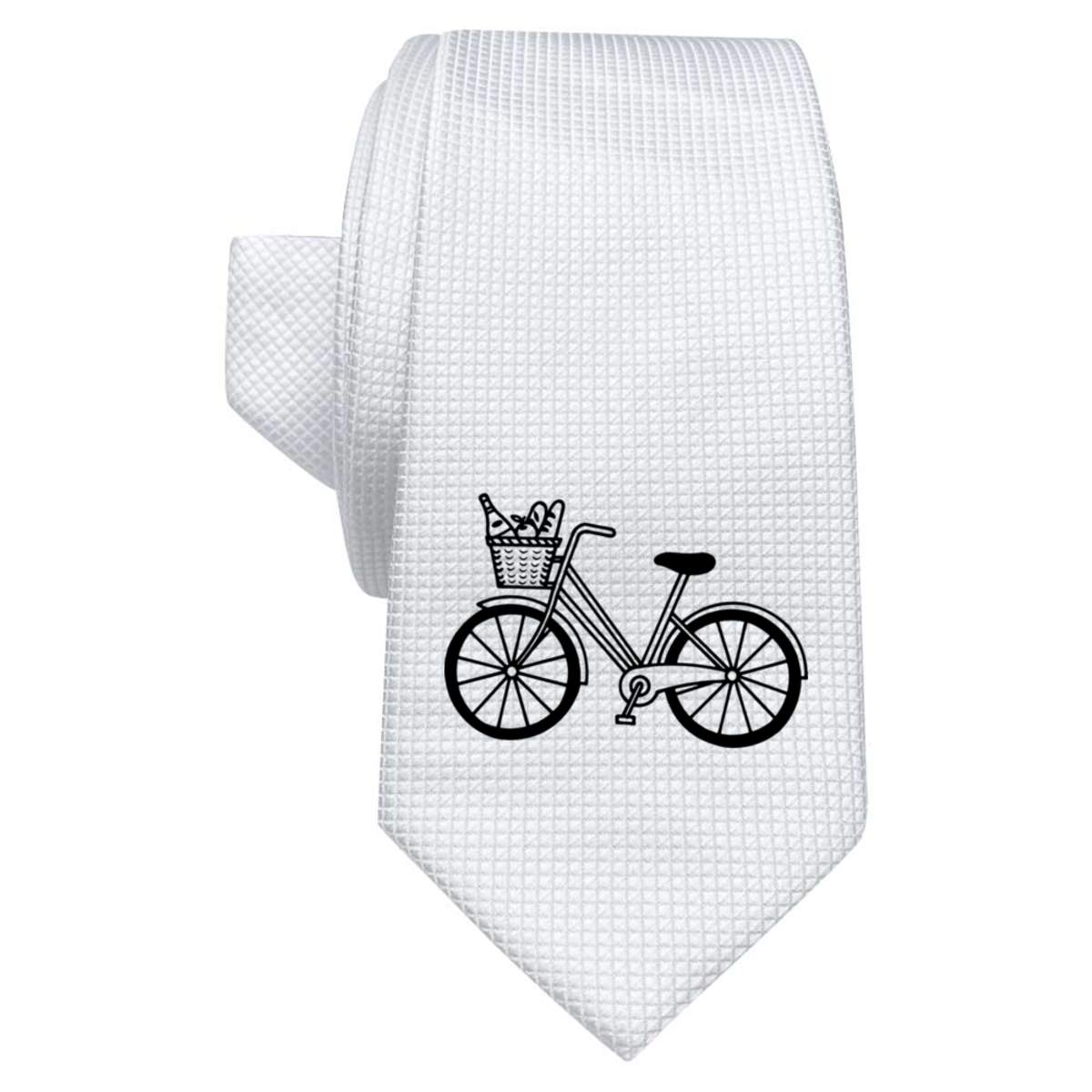 'Bike With Groceries' White Tie / Necktie with Gift Box (AT00007207)