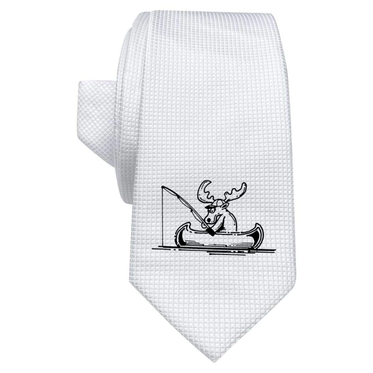 'Fishing Moose' White Tie / Necktie with Gift Box (AT00007321)