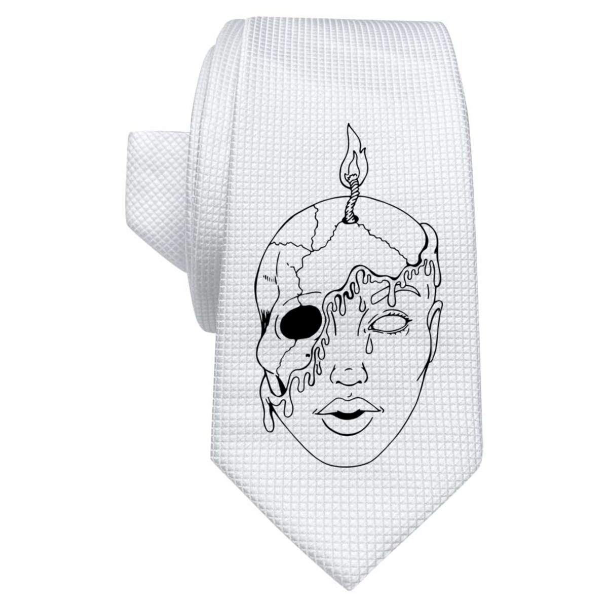 'Melting Skull Candle' White Tie / Necktie with Gift Box (AT00007422)