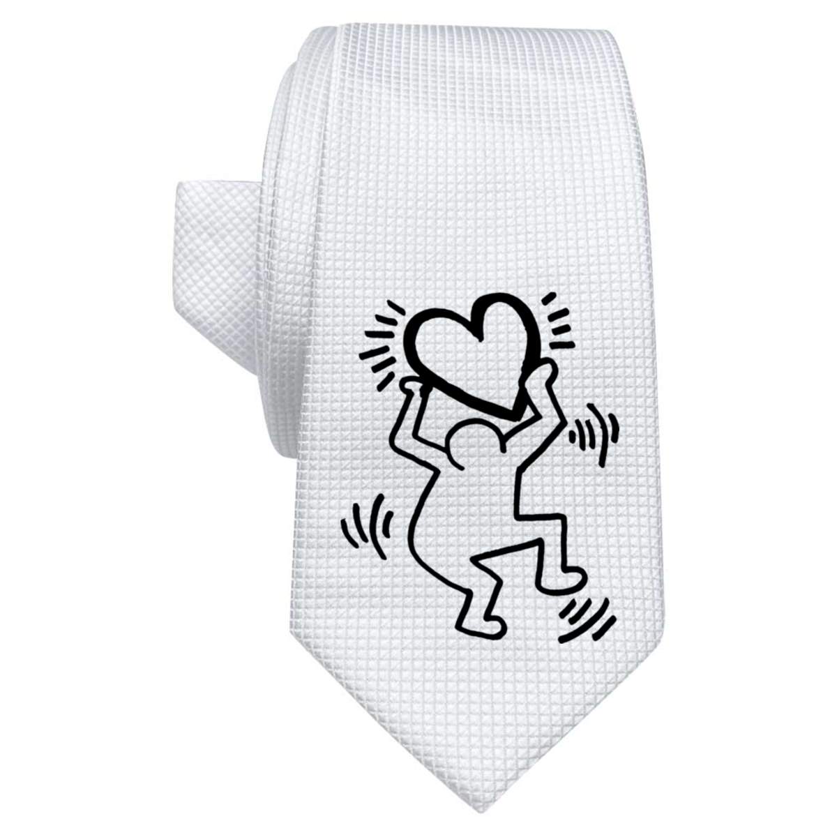 'Man Holding Heart' White Tie / Necktie with Gift Box (AT00007857)