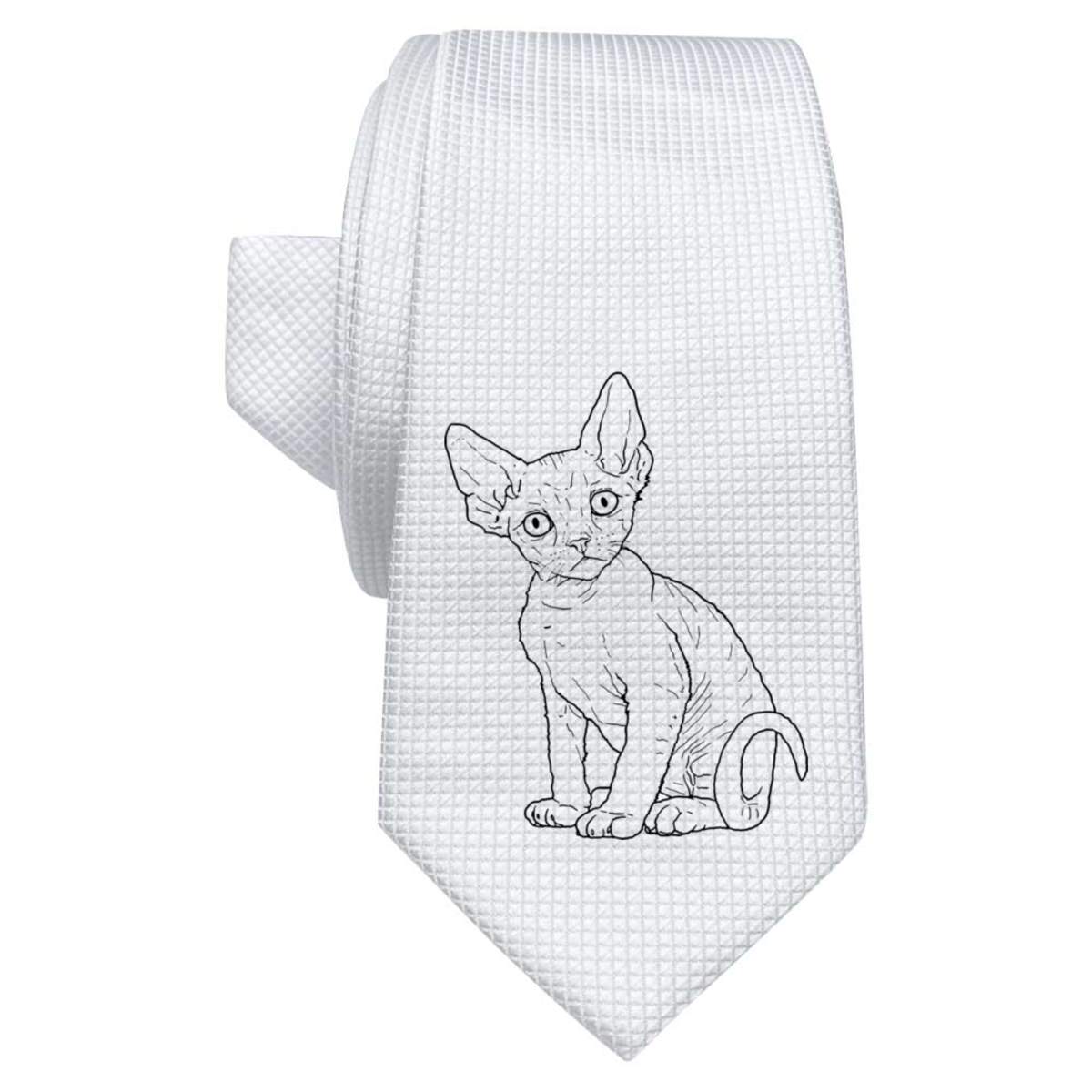 'Devon Rex Kitten' White Tie / Necktie with Gift Box (AT00008216)