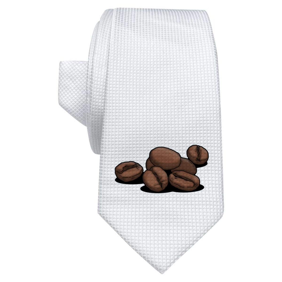 'Coffee Beans' White Tie / Necktie with Gift Box (AT00008475)