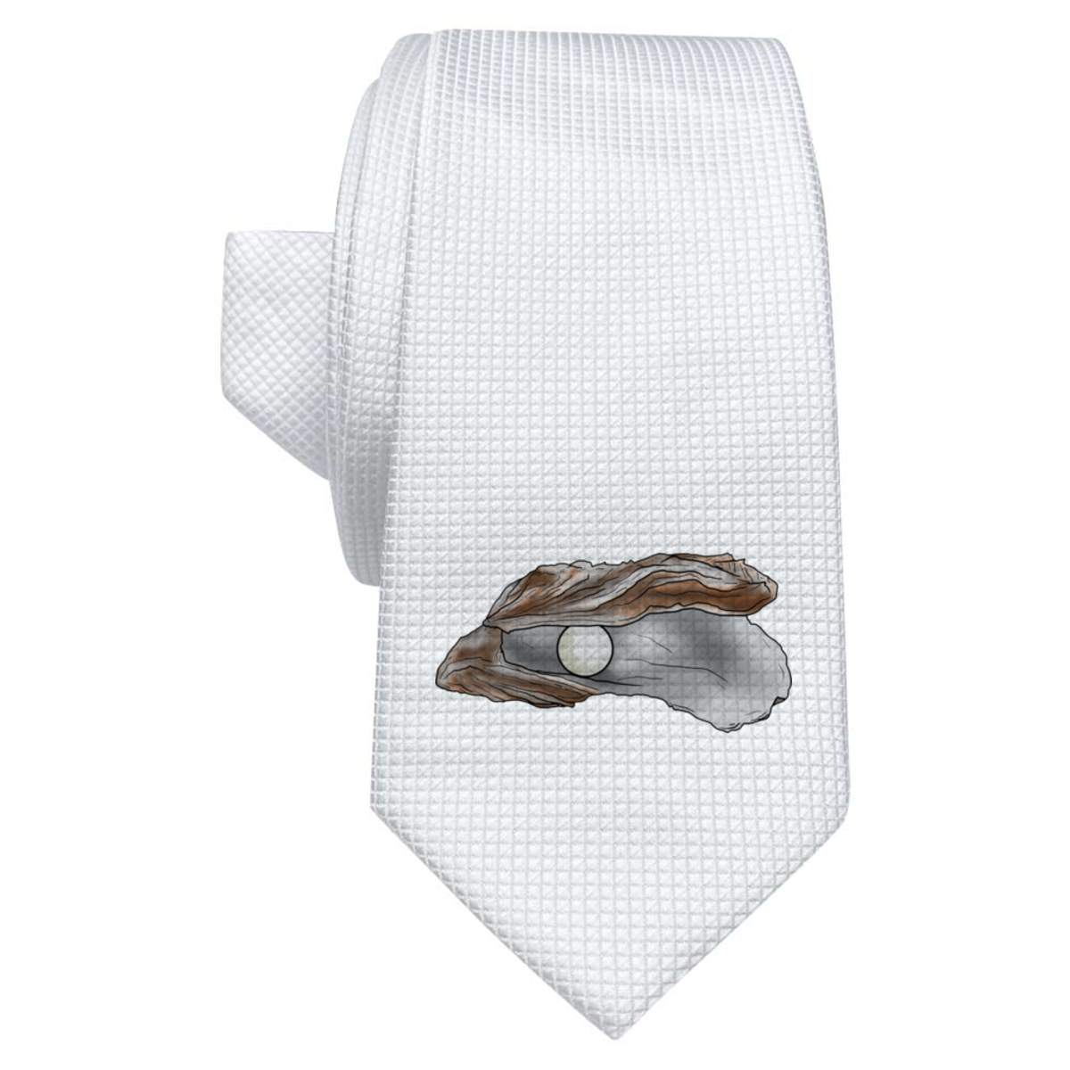 'Pearl Oyster' White Tie / Necktie with Gift Box (AT00008493)