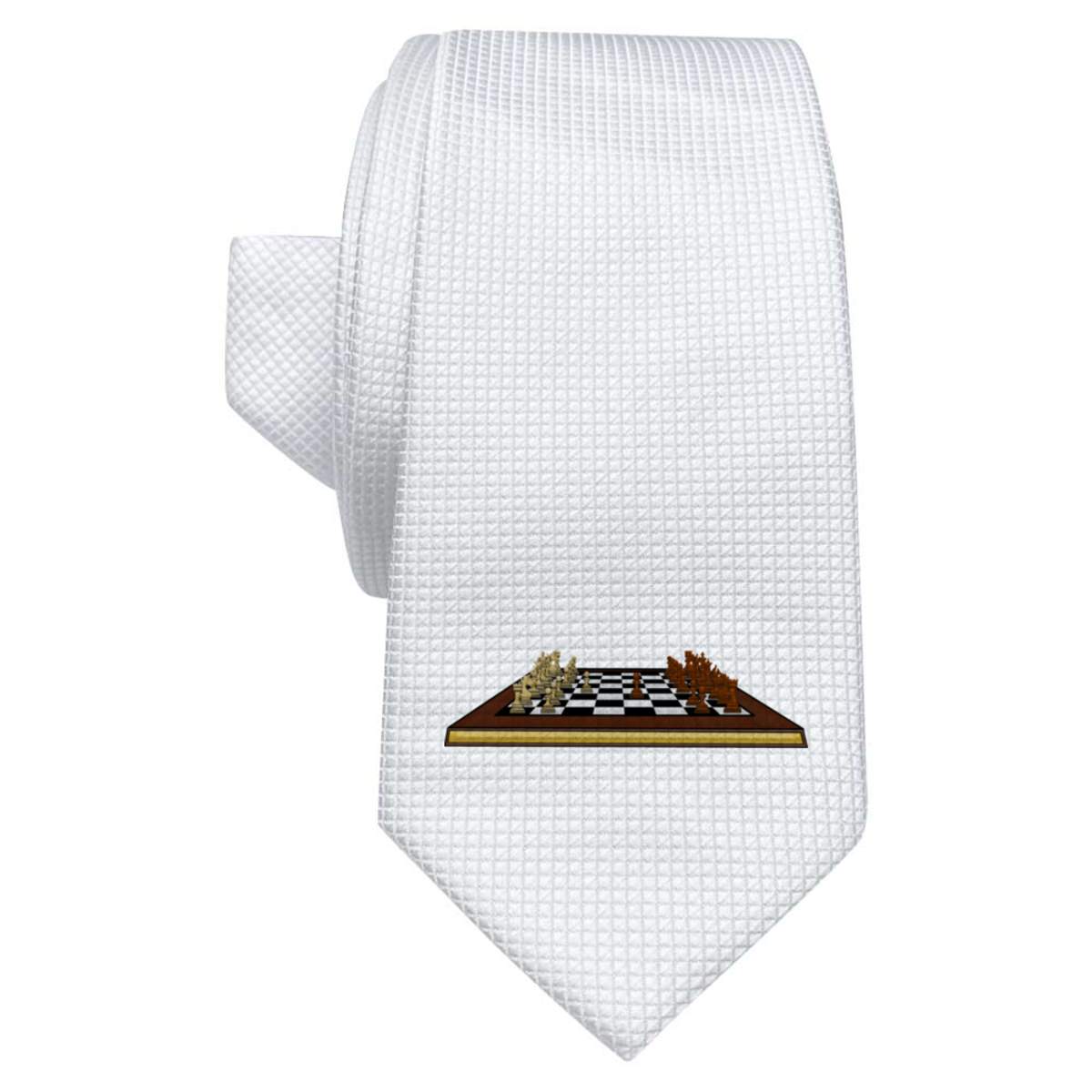 'Chess Board & Pieces' White Tie / Necktie with Gift Box (AT00008540)