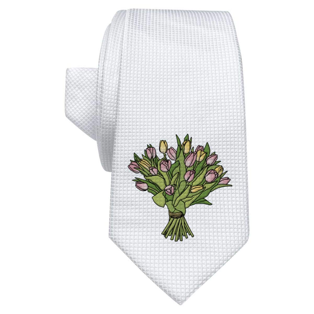 'Tulips' White Tie / Necktie with Gift Box (AT00008774)
