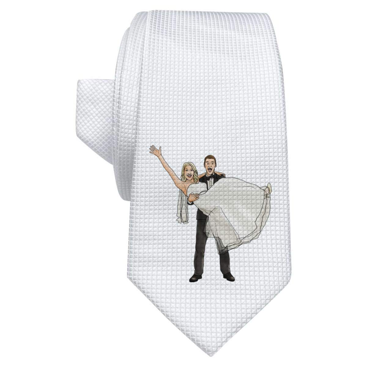 'Happy Bride & Groom' White Tie / Necktie with Gift Box (AT00008846)
