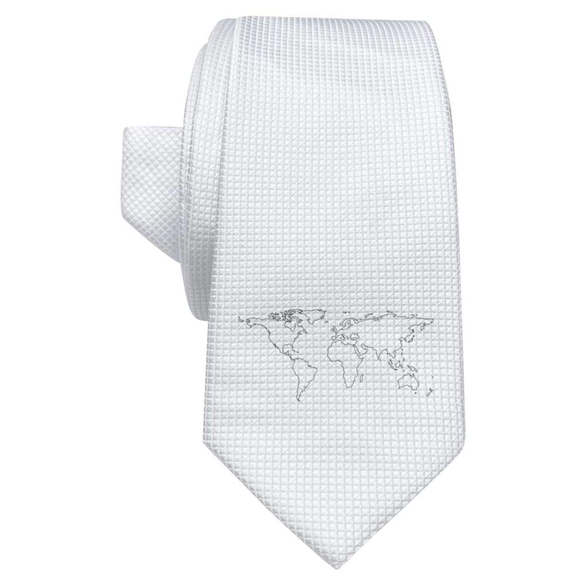 'World Map' White Tie / Necktie with Gift Box (AT00009040)