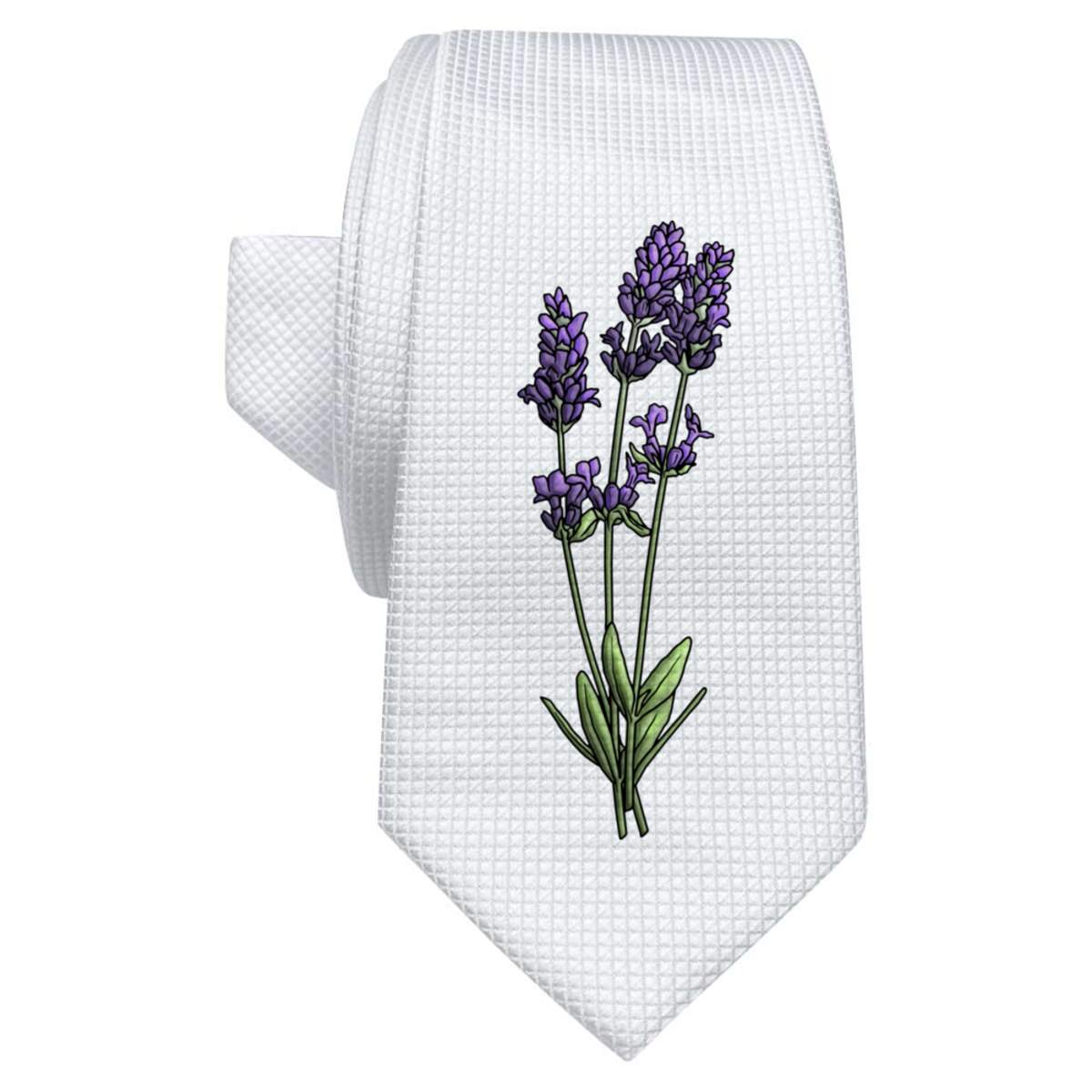'Lavender Flowers' White Tie / Necktie with Gift Box (AT00009103)