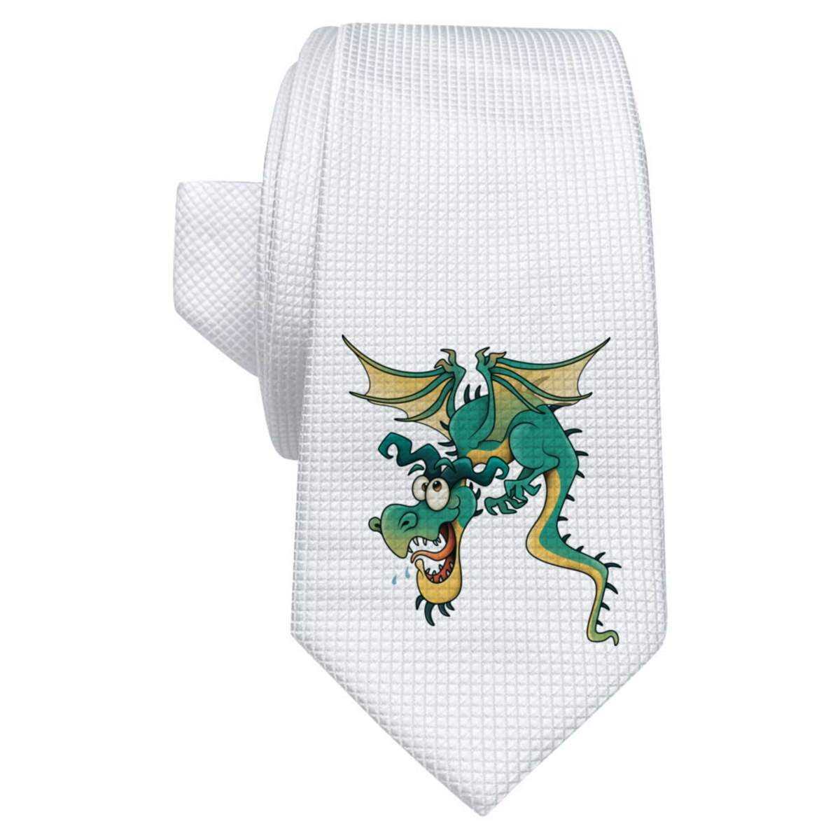 'Flying Green Dragon' White Tie / Necktie with Gift Box (AT00009116)