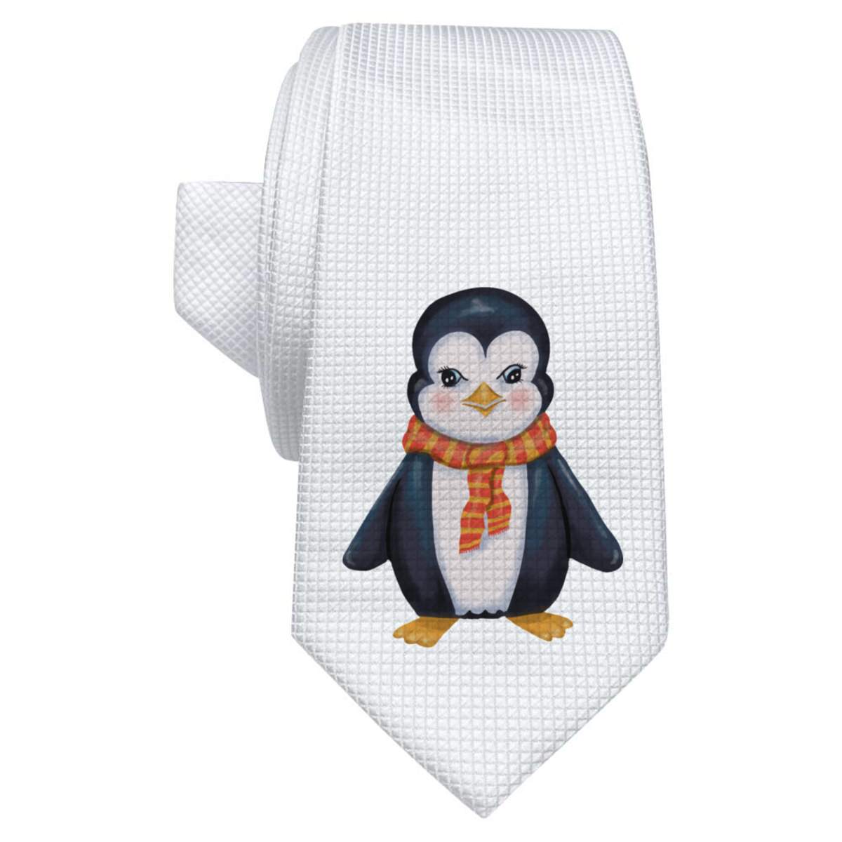 'Penguin With Scarf' White Tie / Necktie with Gift Box (AT00009560)