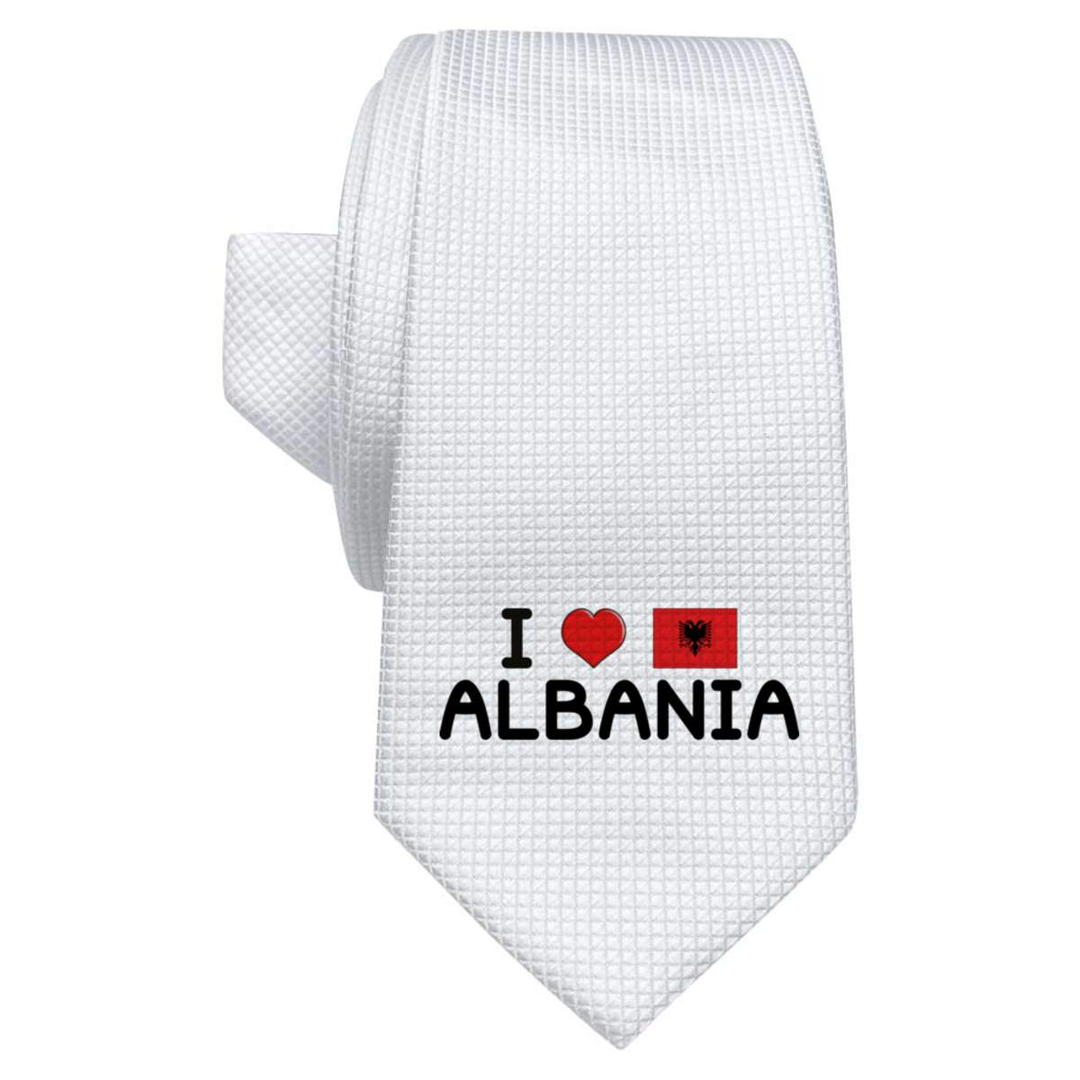 'I Love Albania' White Tie / Necktie with Gift Box (AT00009908)