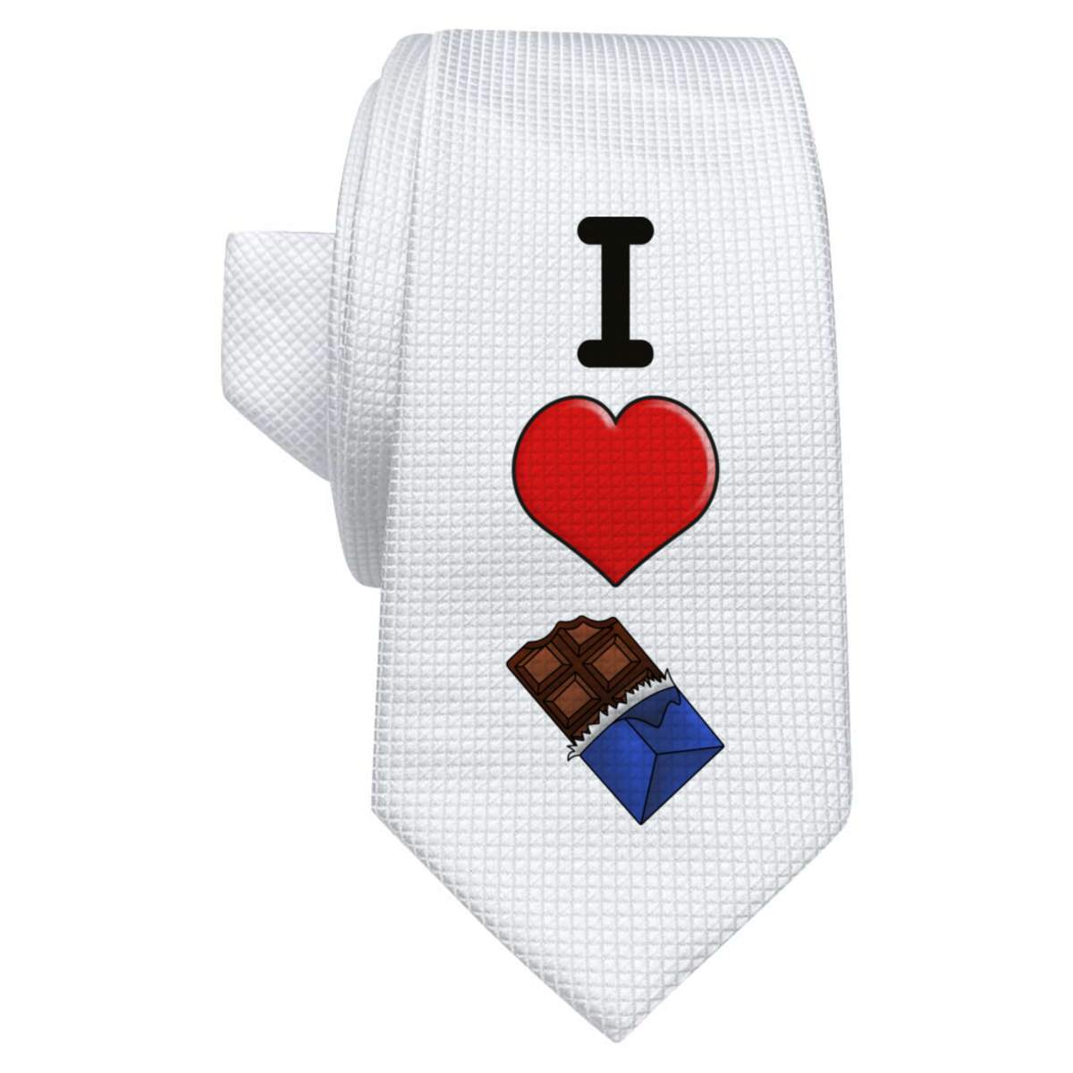 'I Love Chocolate' White Tie / Necktie with Gift Box (AT00010092)