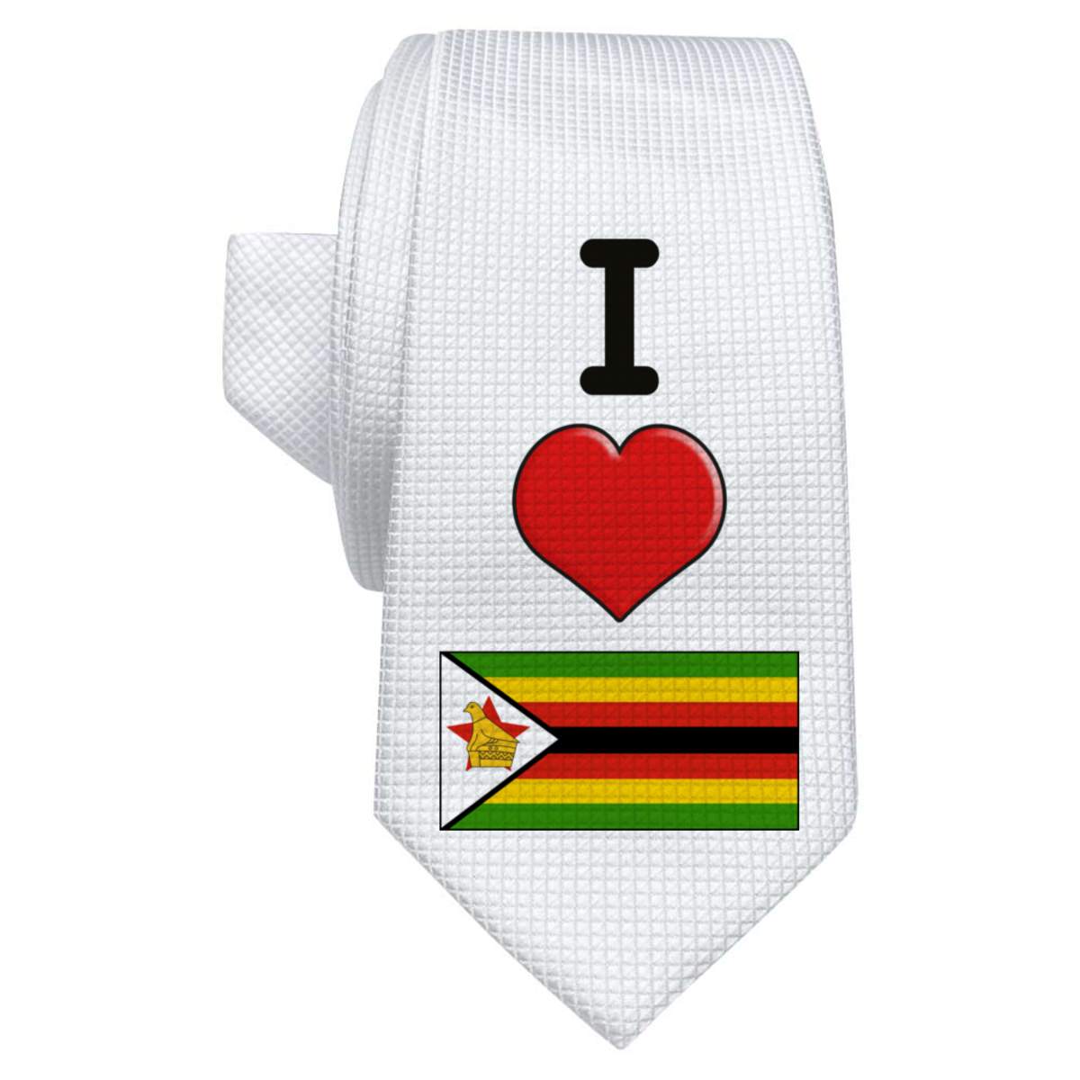 'I Love Zimbabwe' White Tie / Necktie with Gift Box (AT00010259)