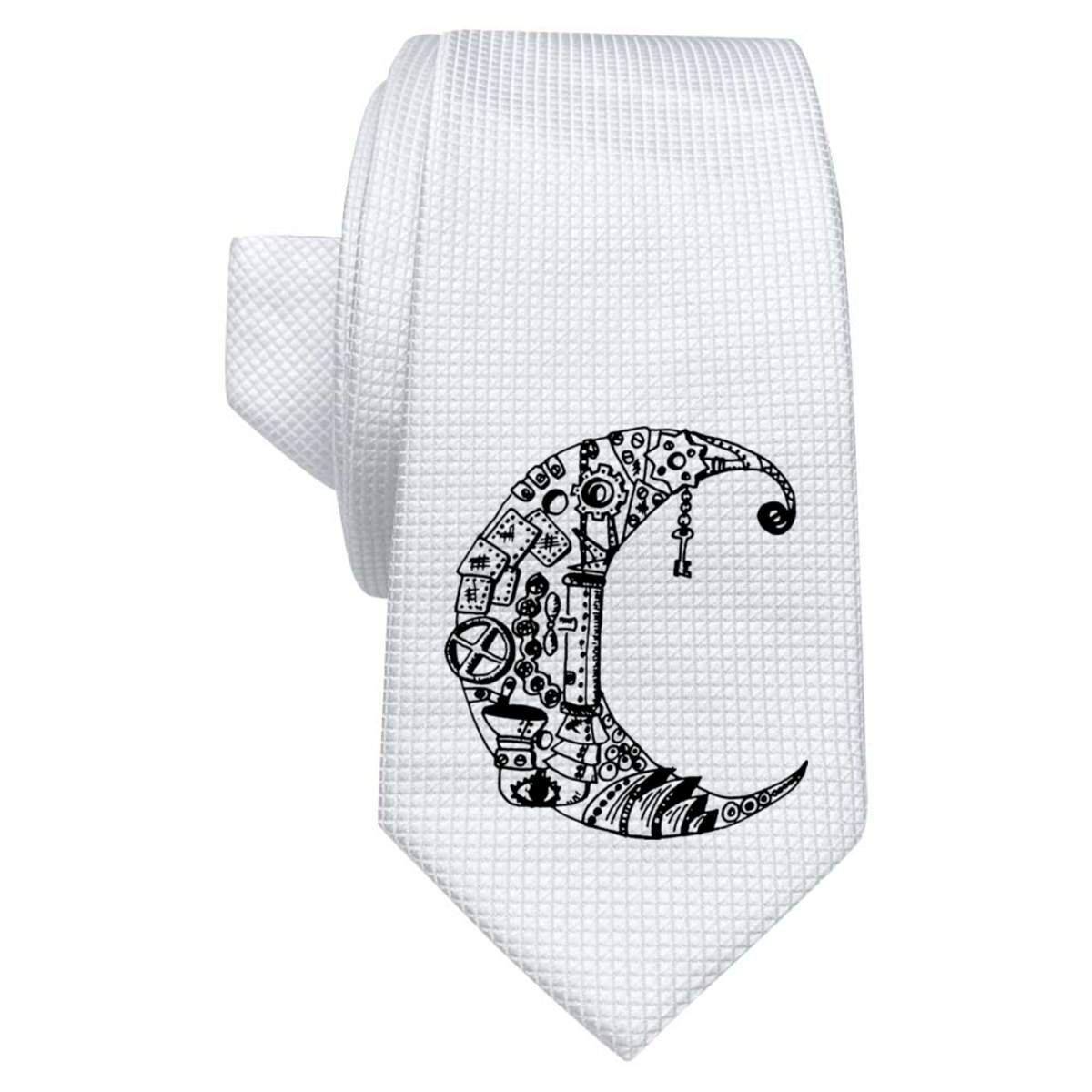 'Steampunk Crescent Moon' White Tie / Necktie with Gift Box (AT00010805)