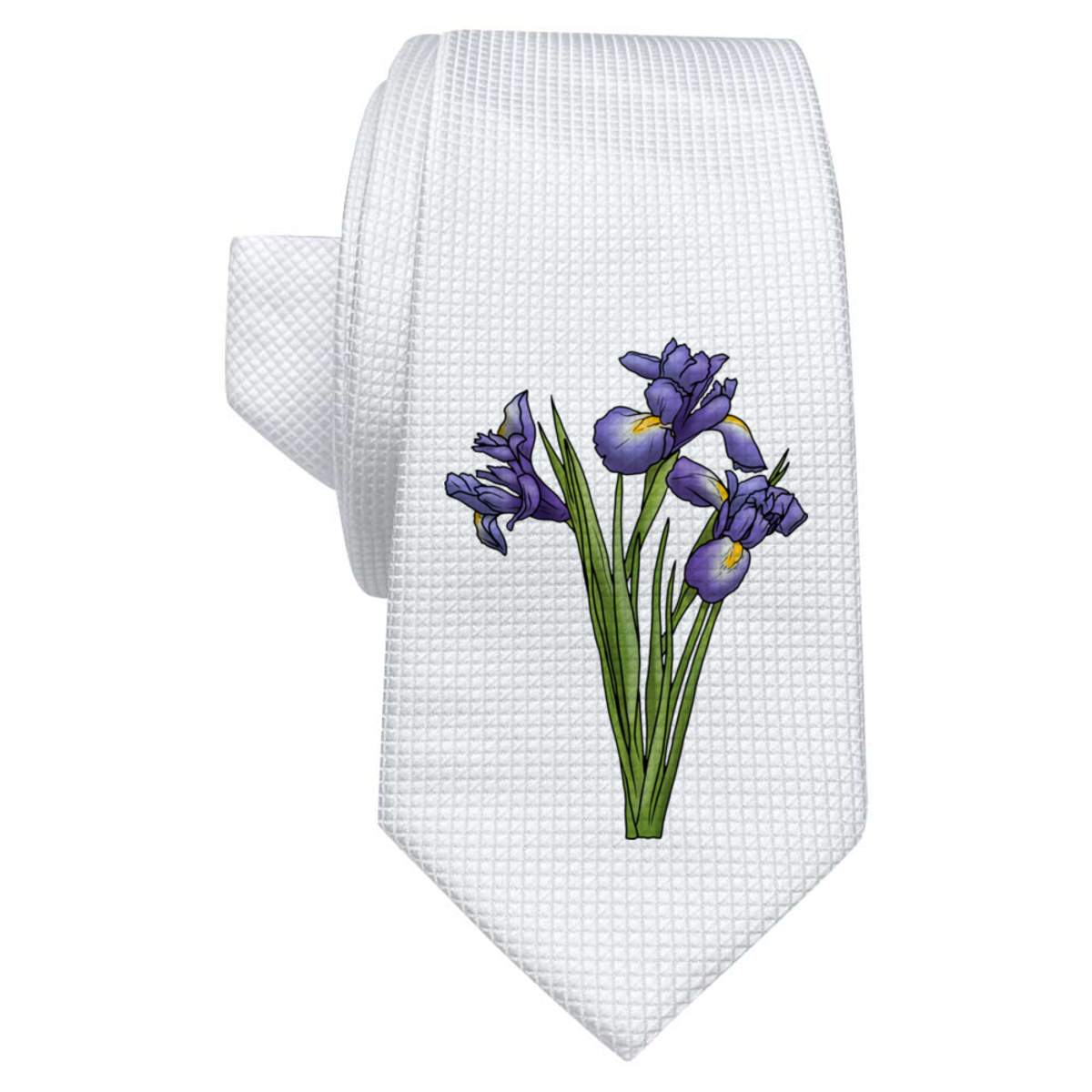 'Blue Iris Flowers' White Tie / Necktie with Gift Box (AT00011042)