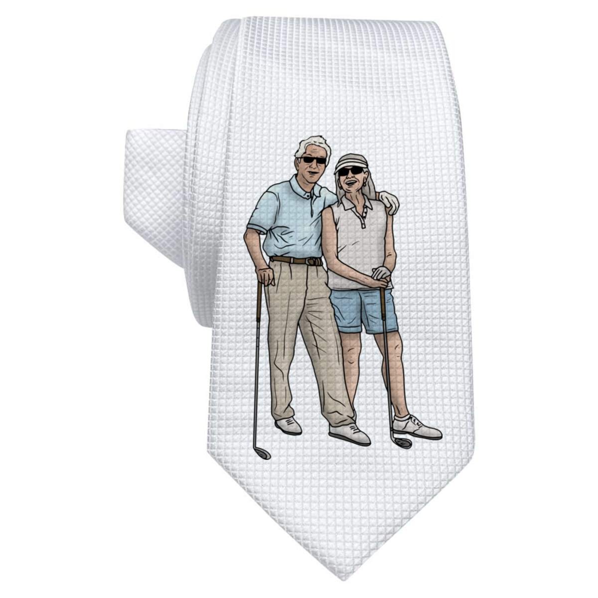 'Elderly Golf Couple' White Tie / Necktie with Gift Box (AT00011046)