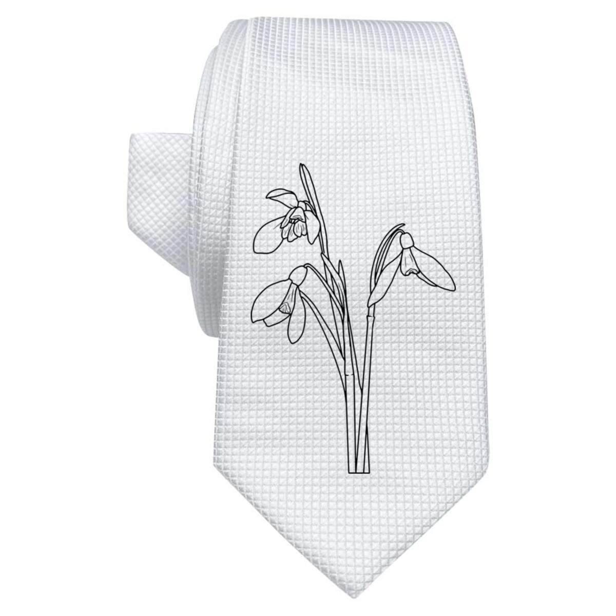 'Winter Snowdrops' White Tie / Necktie with Gift Box (AT00011067)